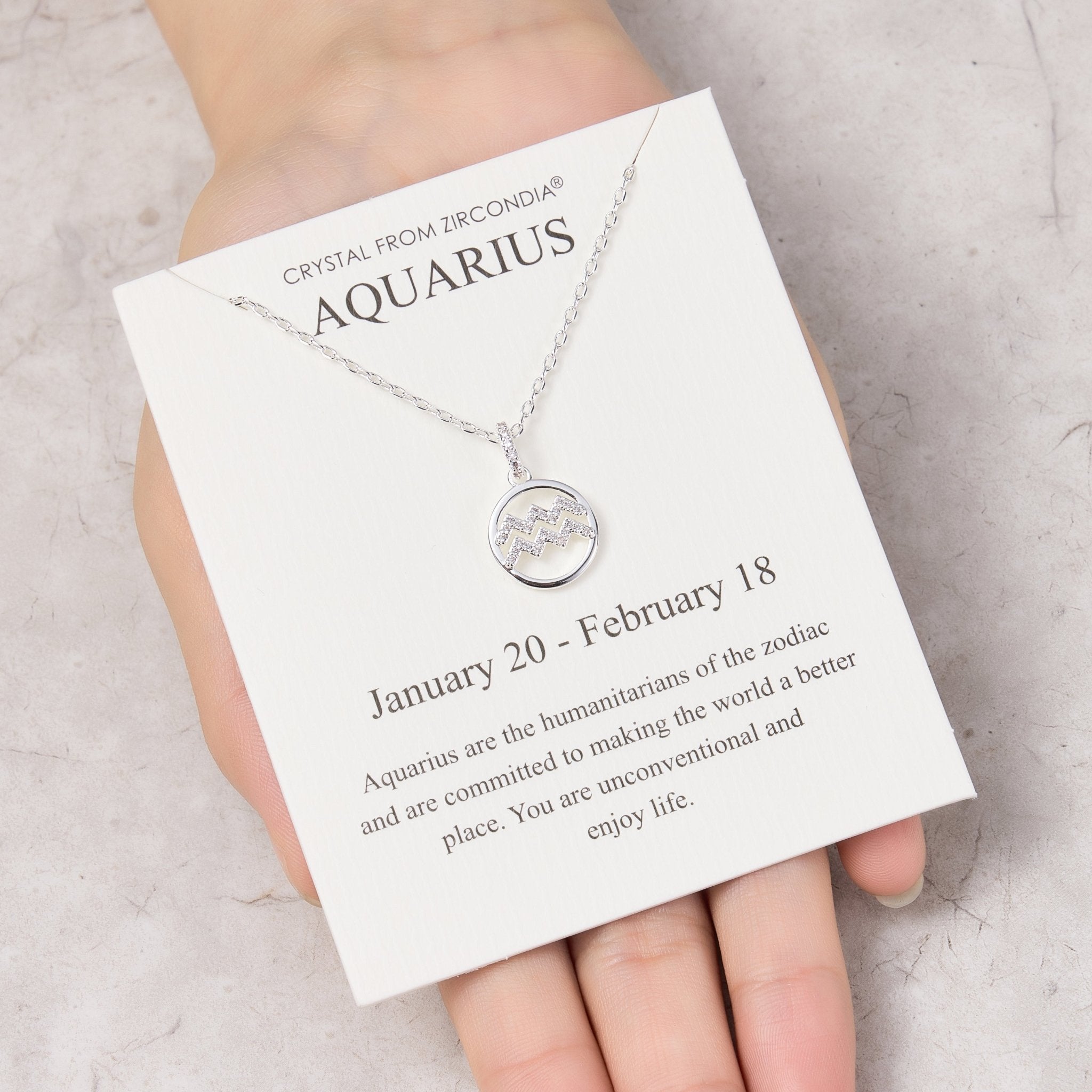 Aquarius Star Sign Zodiac Necklace and Quote Card with Zircondia® Crystals