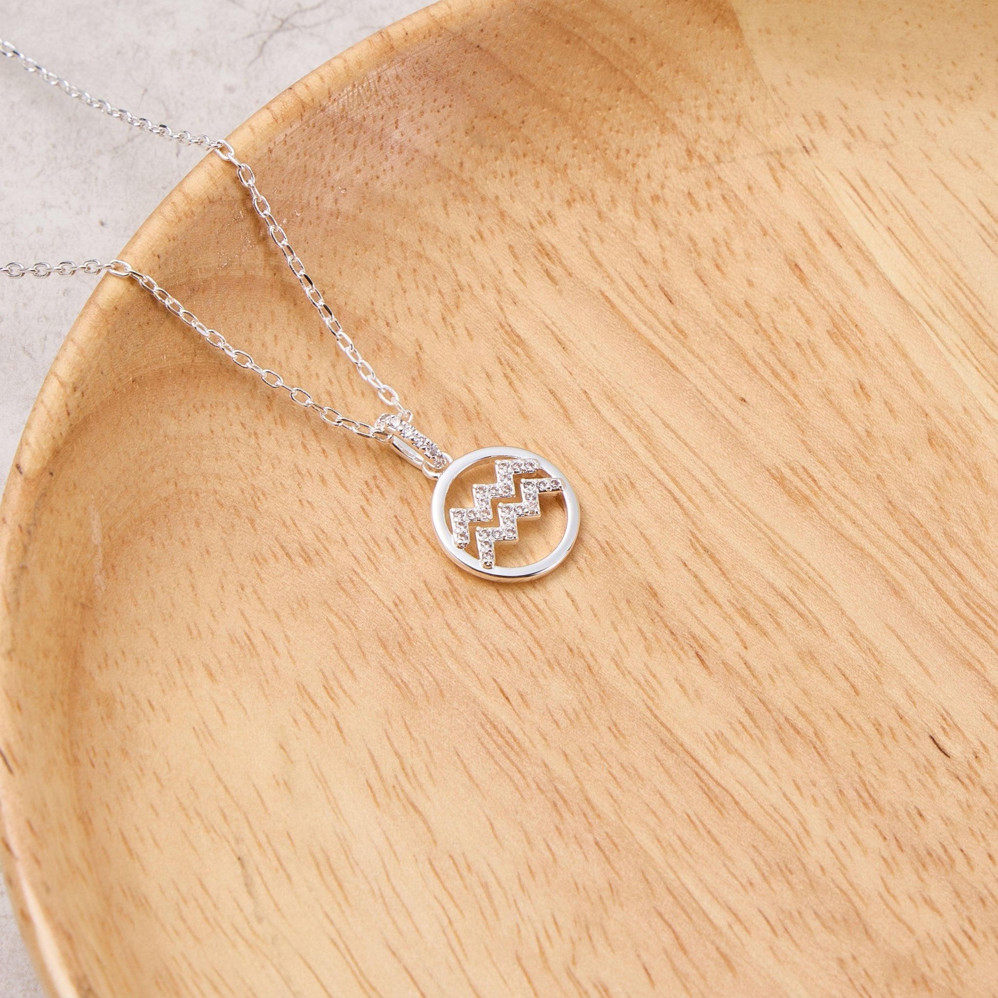 Aquarius Star Sign Zodiac Necklace and Quote Card with Zircondia® Crystals