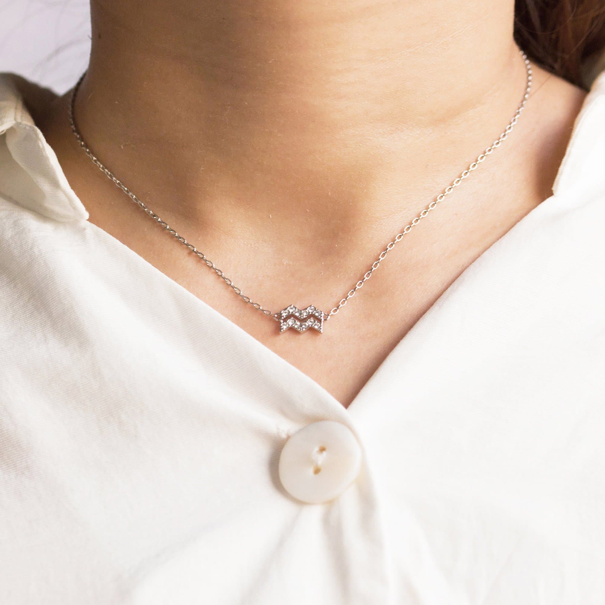 Aquarius Zodiac Star Sign Necklace Created with Zircondia® Crystals