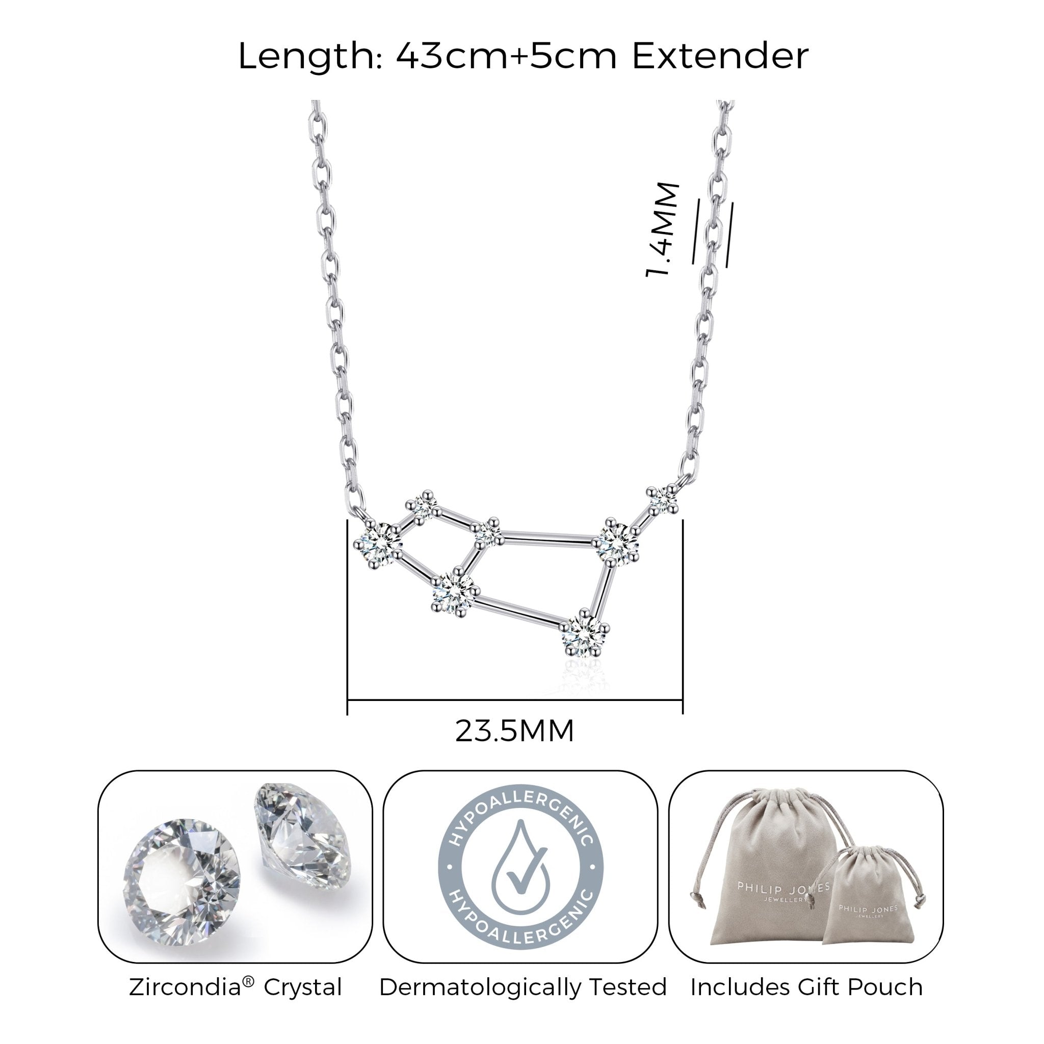 Aries Star Sign Zodiac Constellation Necklace with Zircondia® Crystals