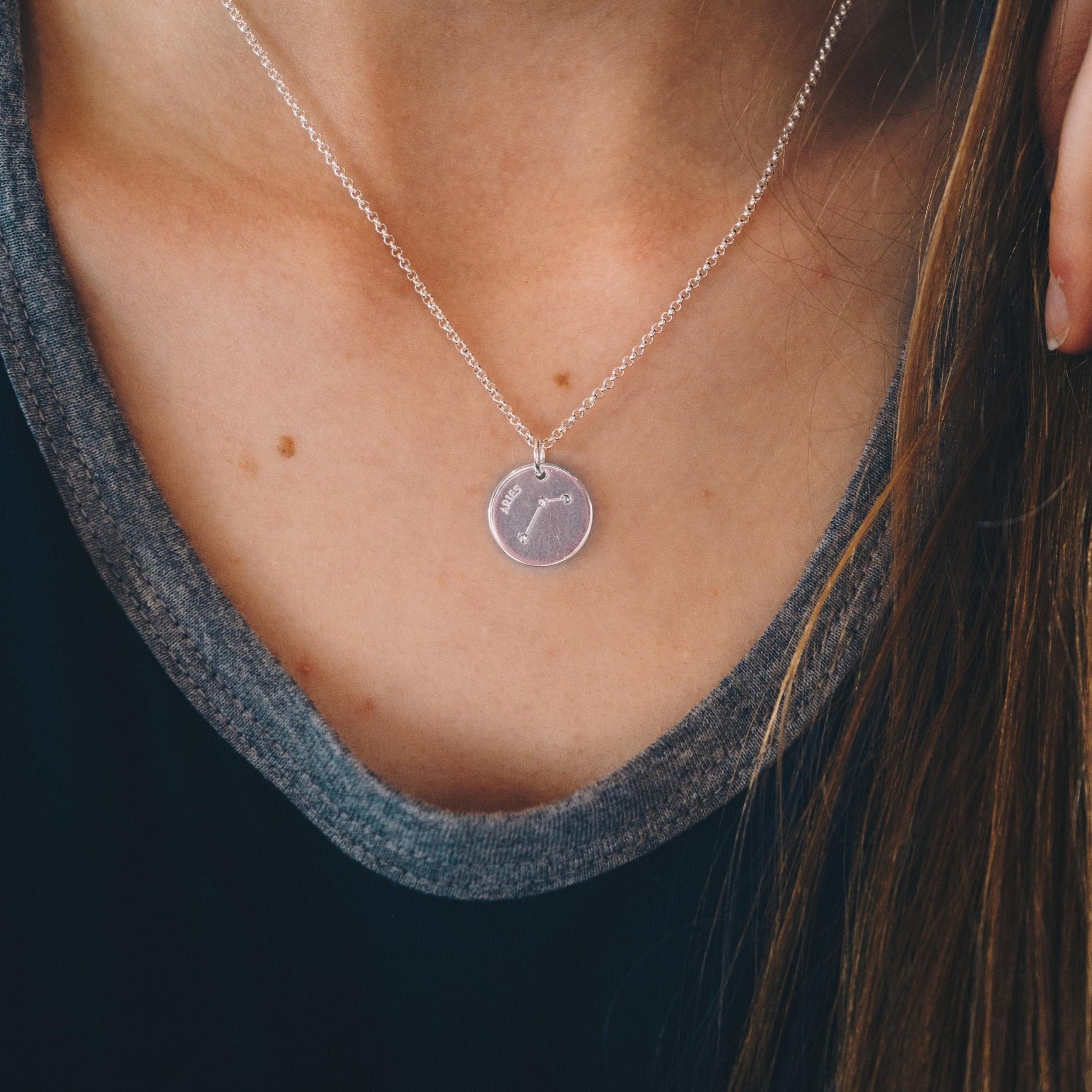 Aries Zodiac Star Sign Disc Necklace Created with Zircondia® Crystals