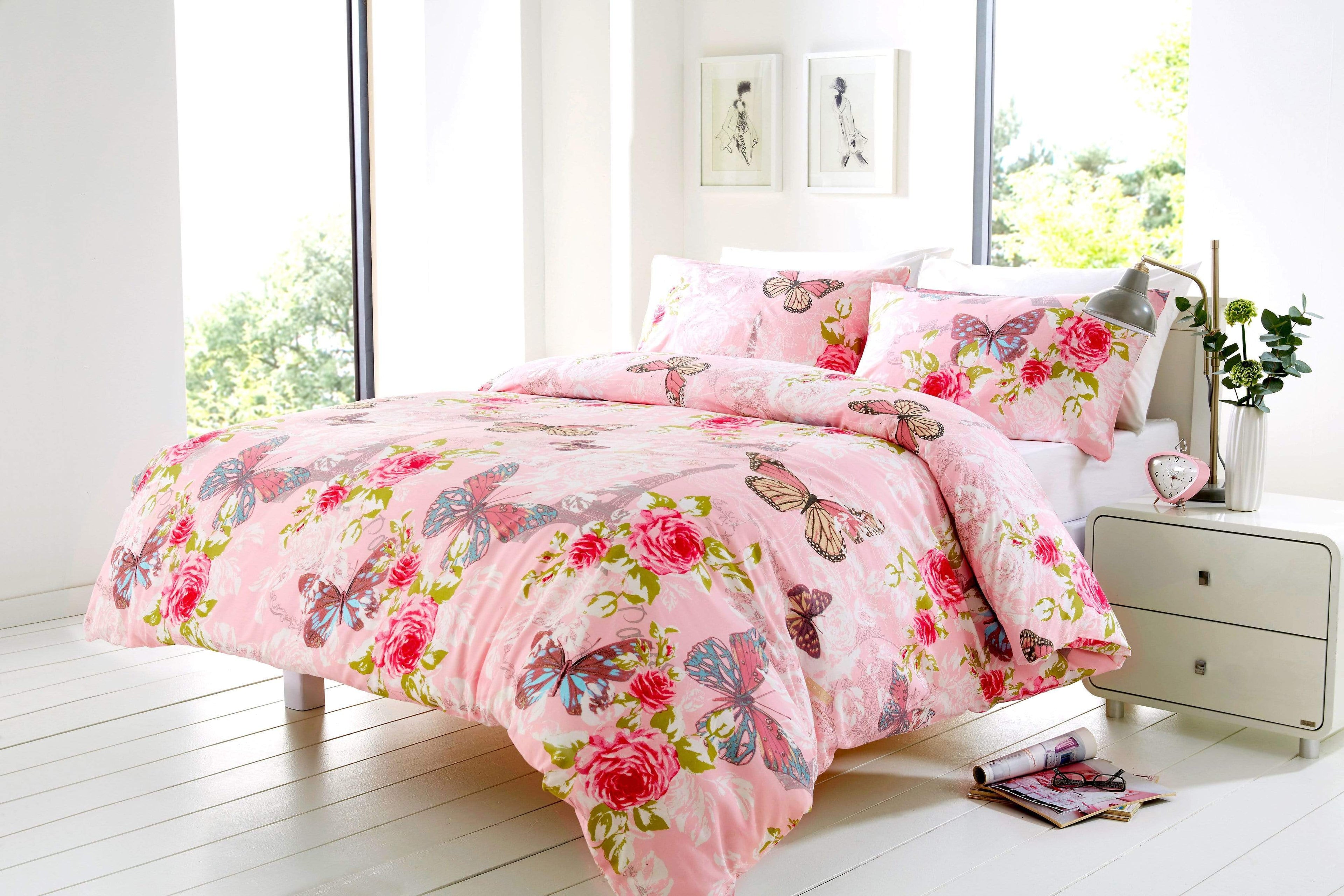 Ashley Butterfly Paris Cotton-Rich Duvet Set Double King Sizes OEKO-TEX Certified Bedding by OLIVIA ROCCO
