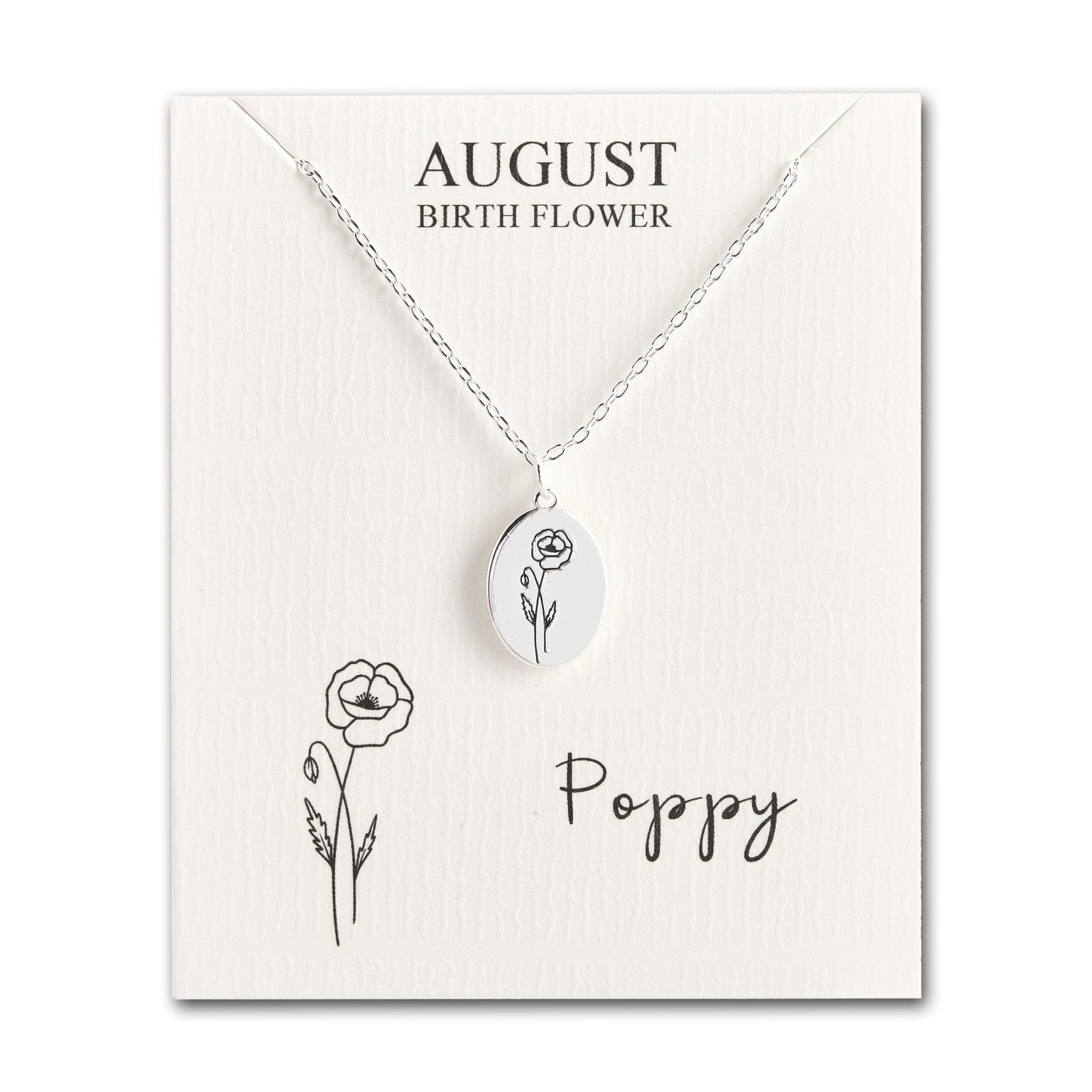 August Birth Flower Poppy Necklace with Card
