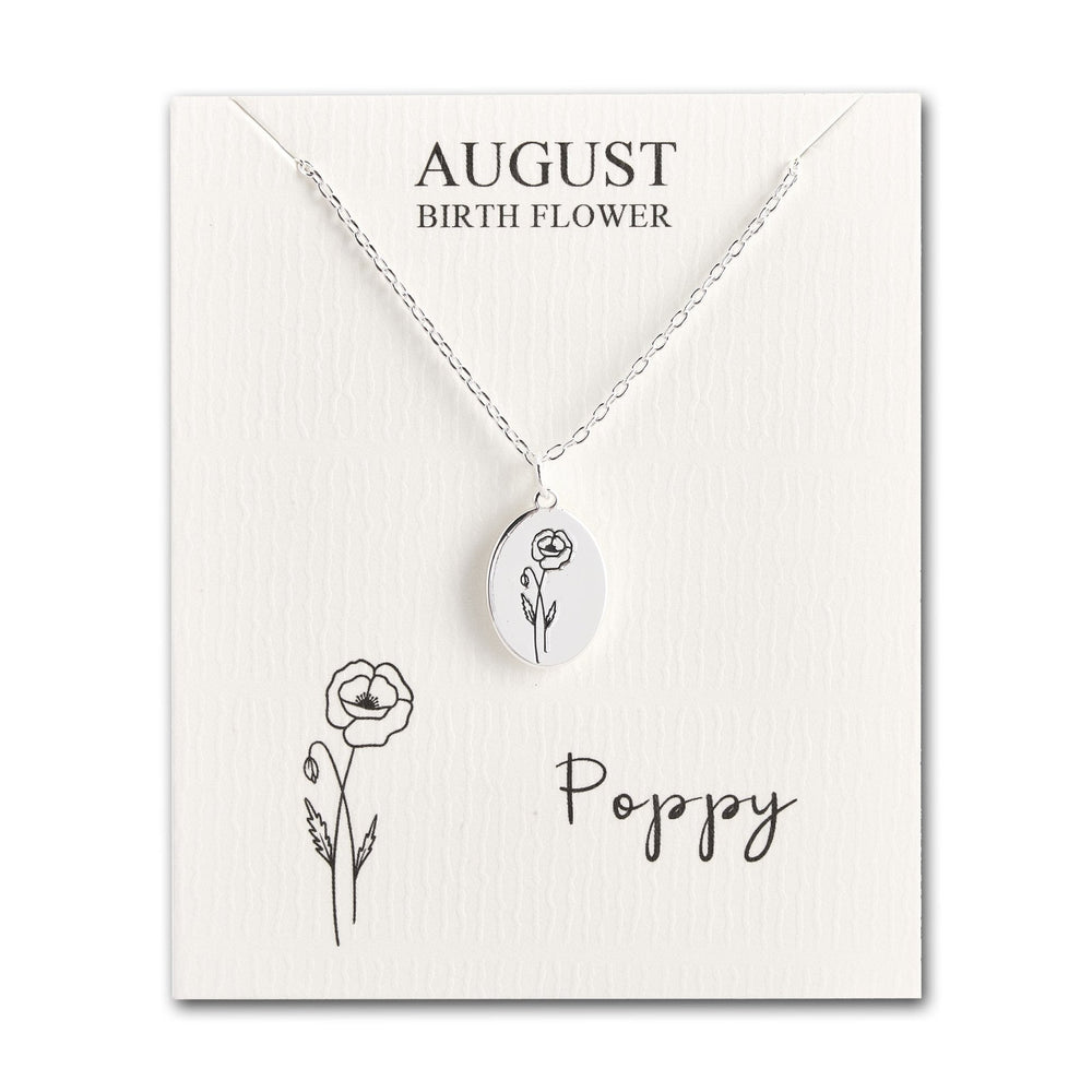August Birth Flower Poppy Necklace with Card