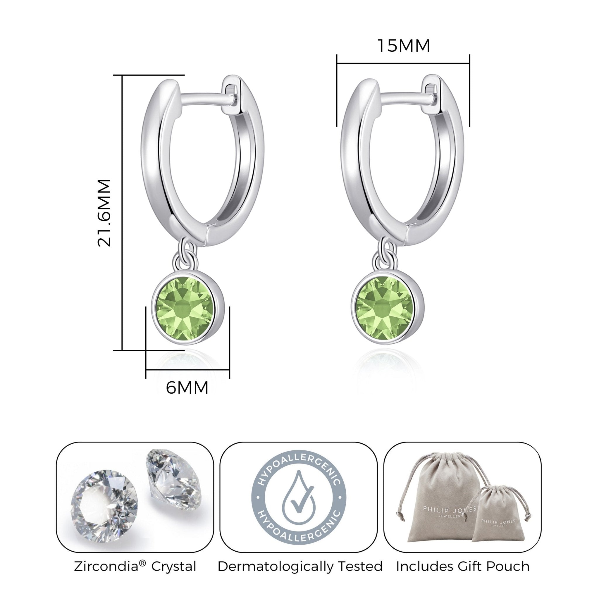 August Birthstone Hoop Earrings Created with Peridot Zircondia® Crystals