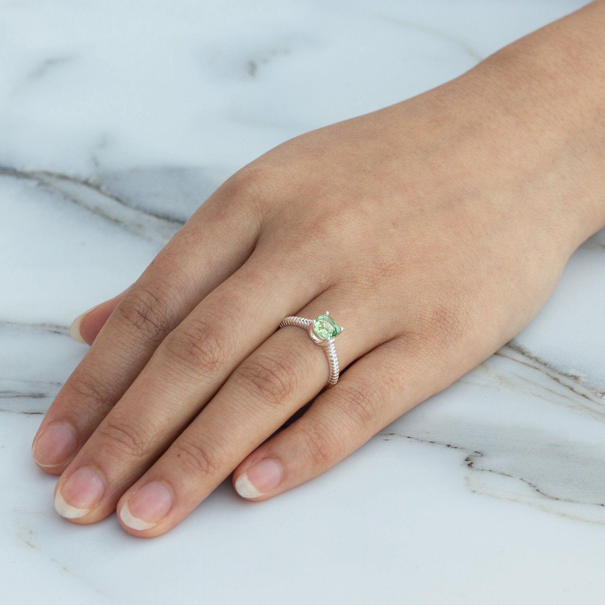 August (Peridot) Adjustable Birthstone Ring Created with Zircondia® Crystals