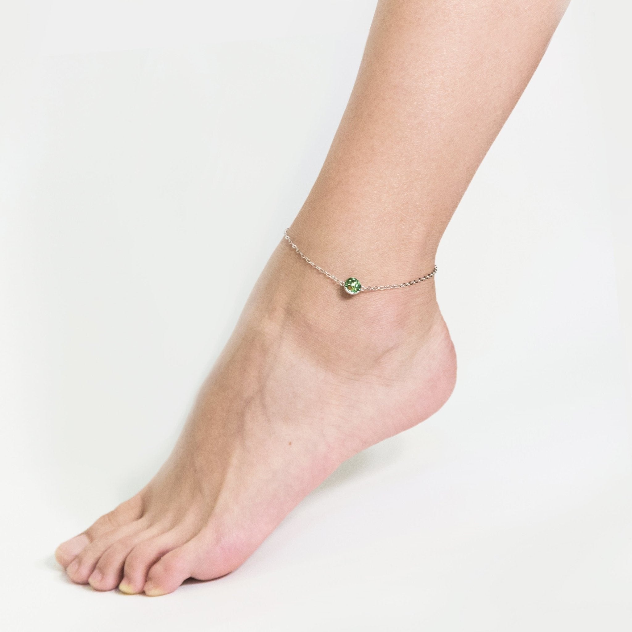 August (Peridot) Birthstone Anklet Created with Zircondia® Crystals