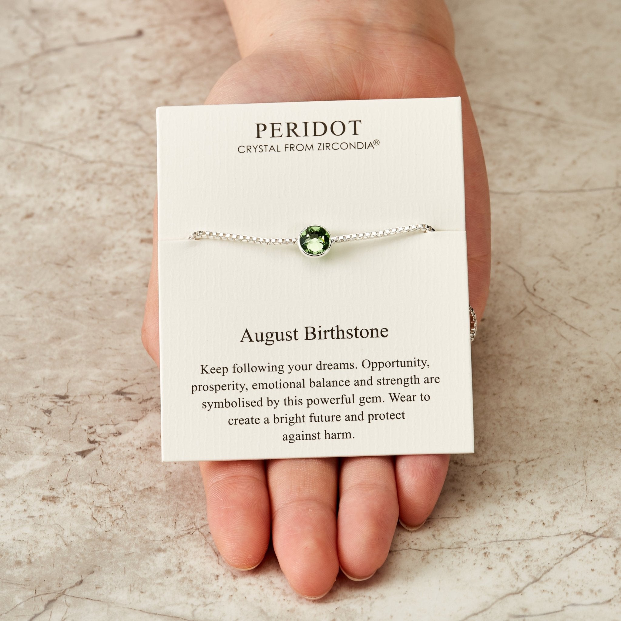 August (Peridot) Birthstone Bracelet Created with Zircondia® Crystals