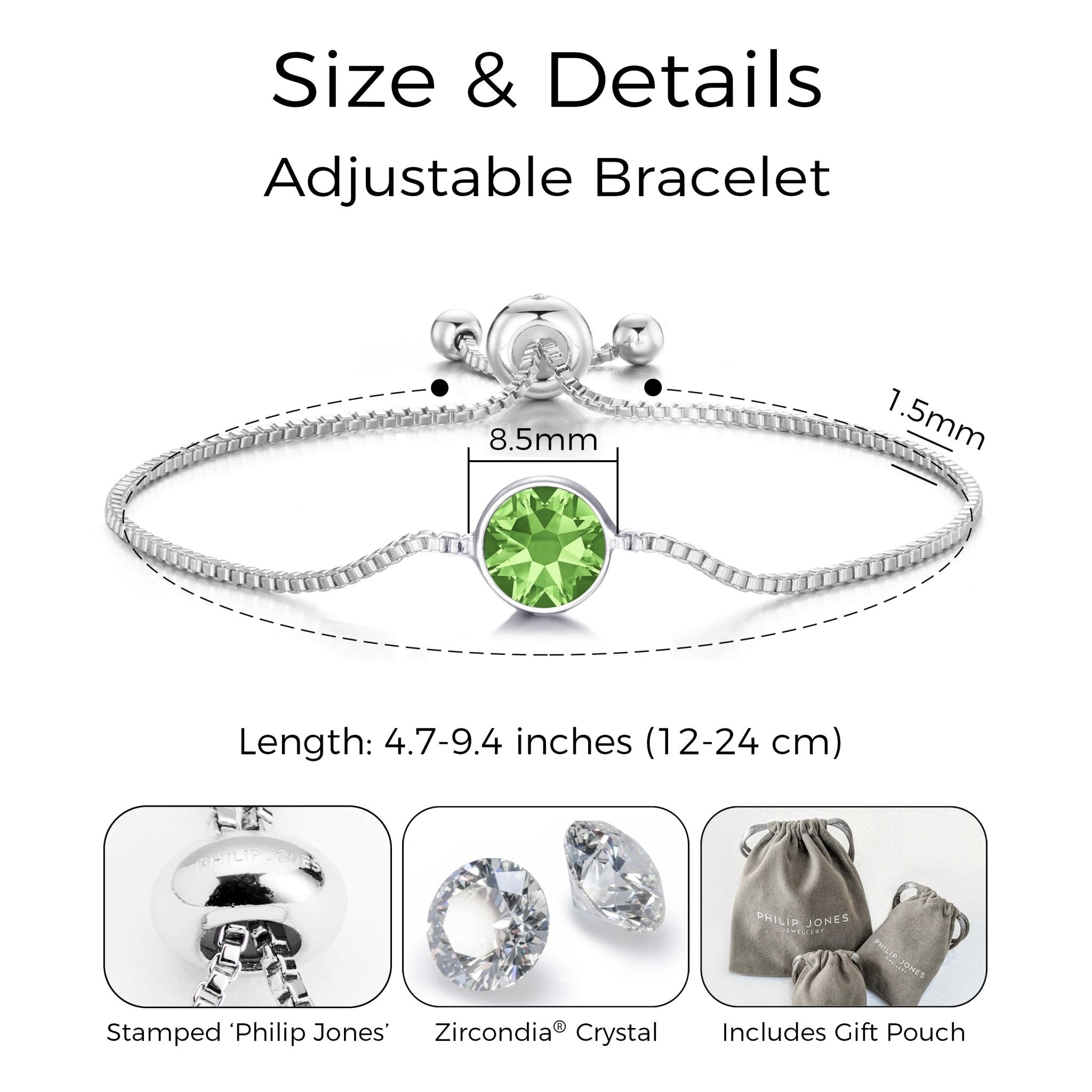 August (Peridot) Birthstone Bracelet Created with Zircondia® Crystals
