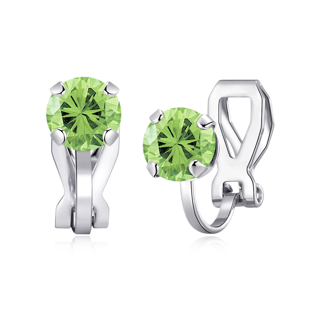 August (Peridot) Birthstone Clip On Earrings Created with Zircondia® Crystals