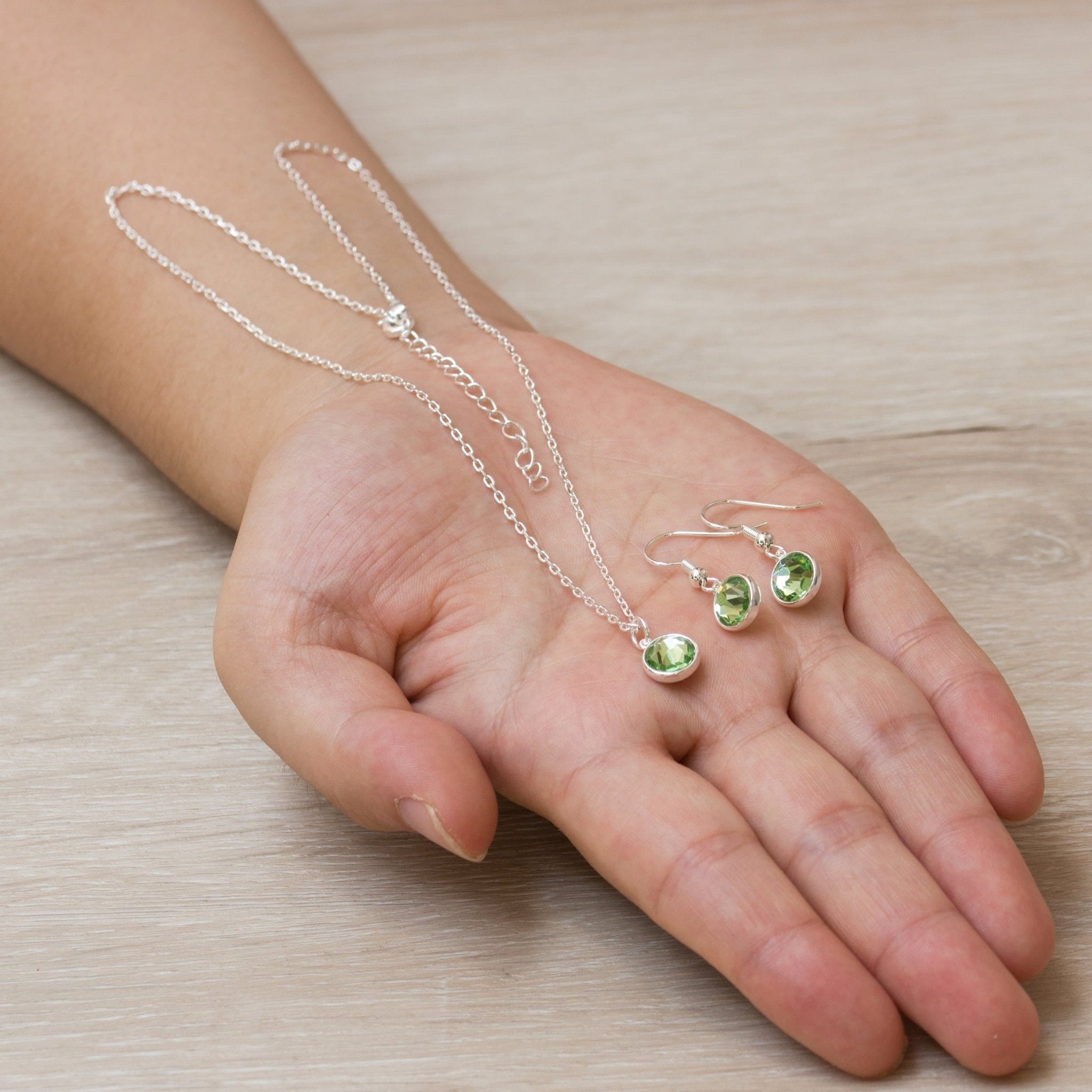 August (Peridot) Birthstone Necklace & Drop Earrings Set Created with Zircondia® Crystals
