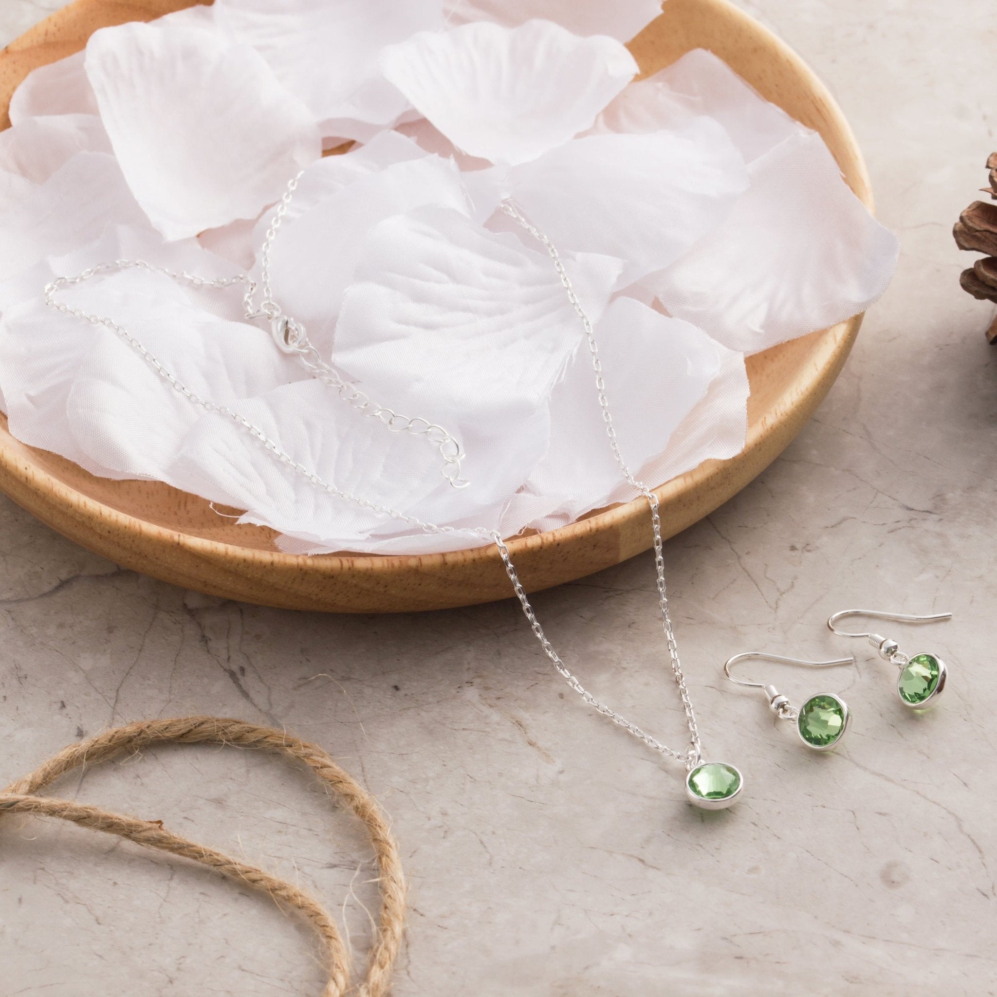 August (Peridot) Birthstone Necklace & Drop Earrings Set Created with Zircondia® Crystals