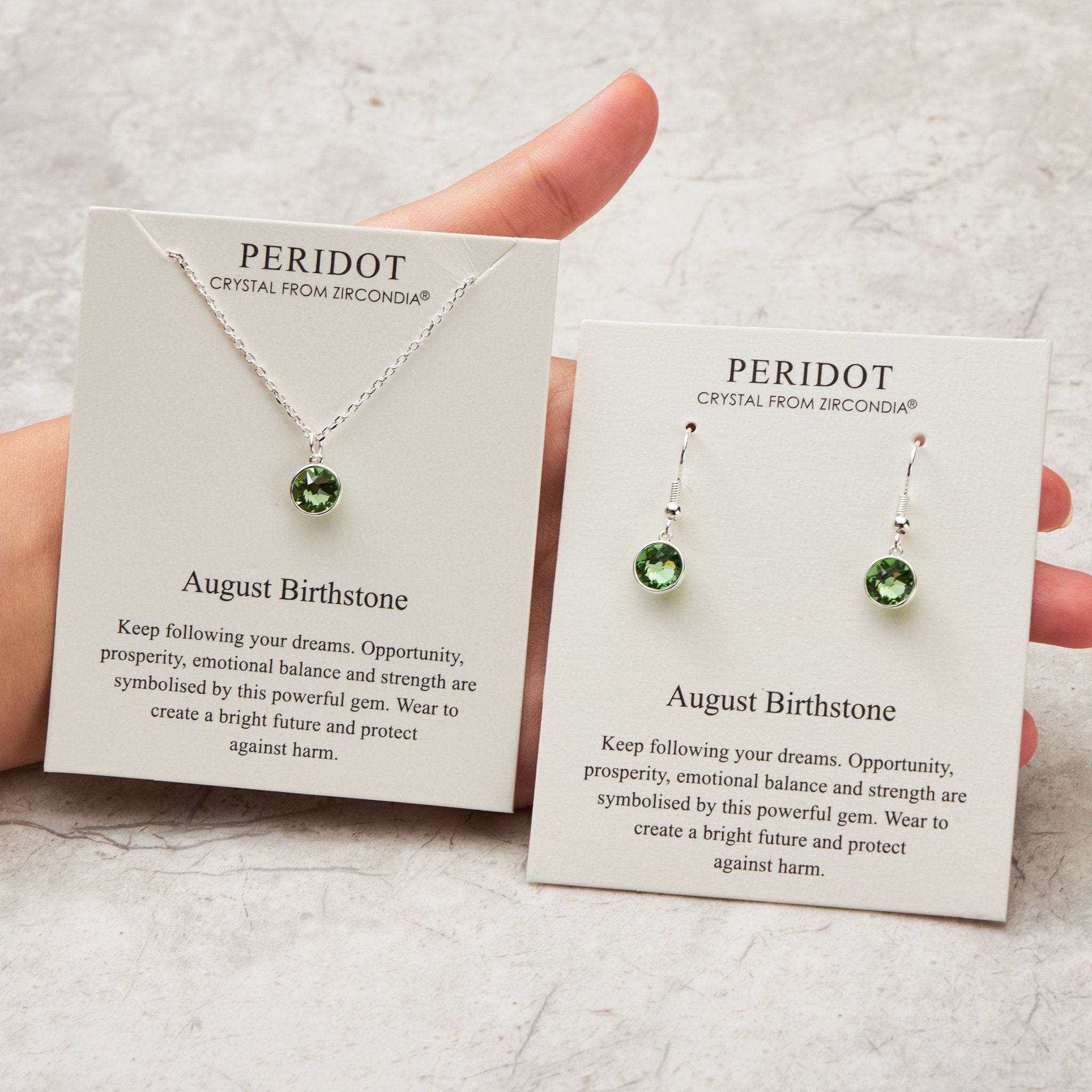 August (Peridot) Birthstone Necklace & Drop Earrings Set Created with Zircondia® Crystals
