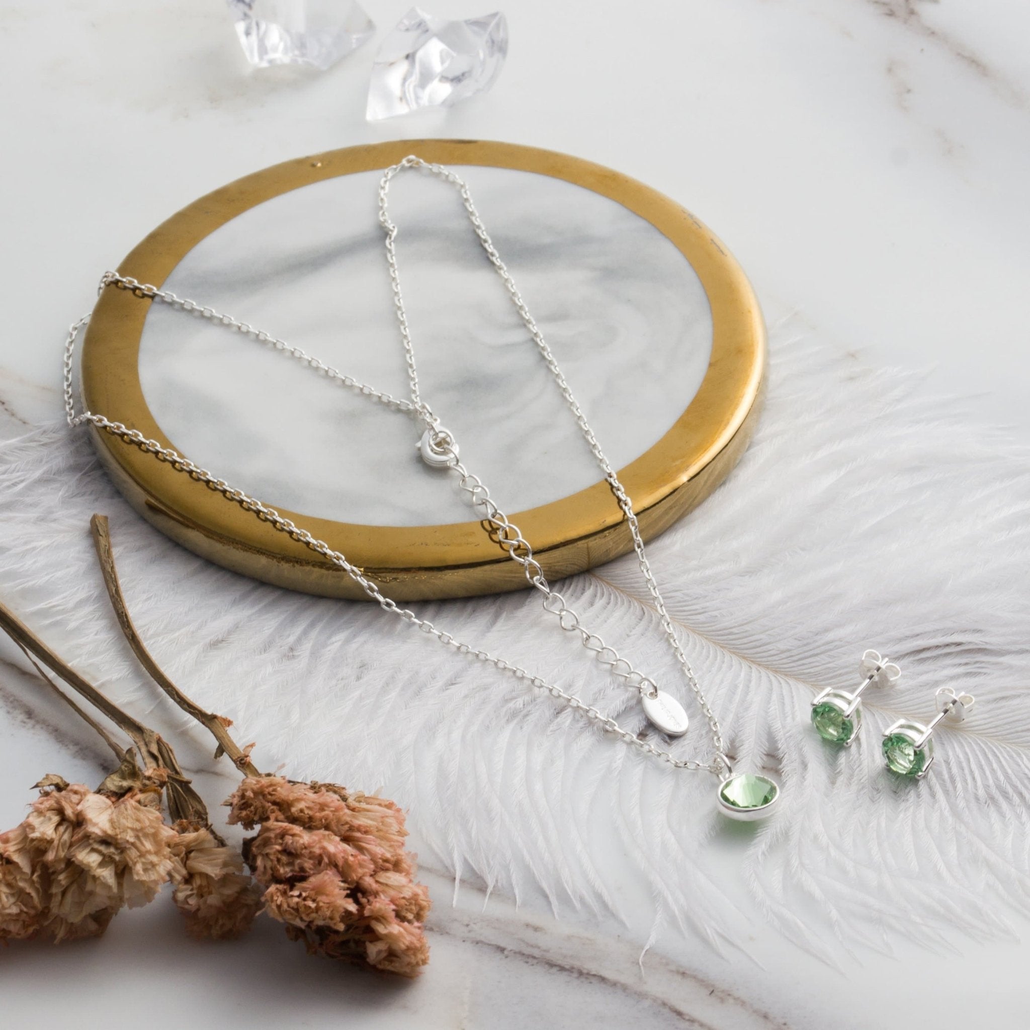 August (Peridot) Birthstone Necklace & Earrings Set Created with Zircondia® Crystals