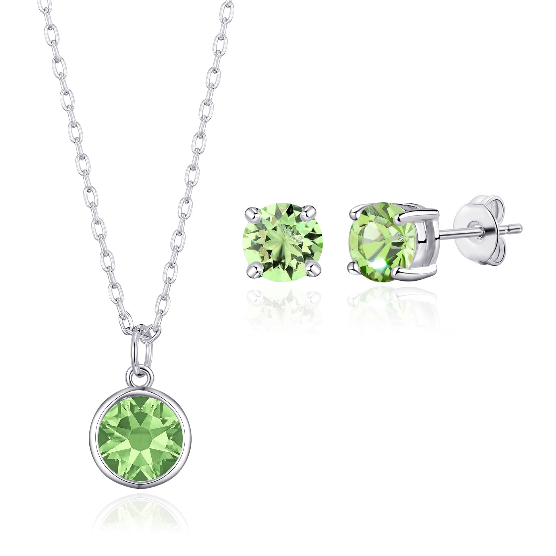 August (Peridot) Birthstone Necklace & Earrings Set Created with Zircondia® Crystals