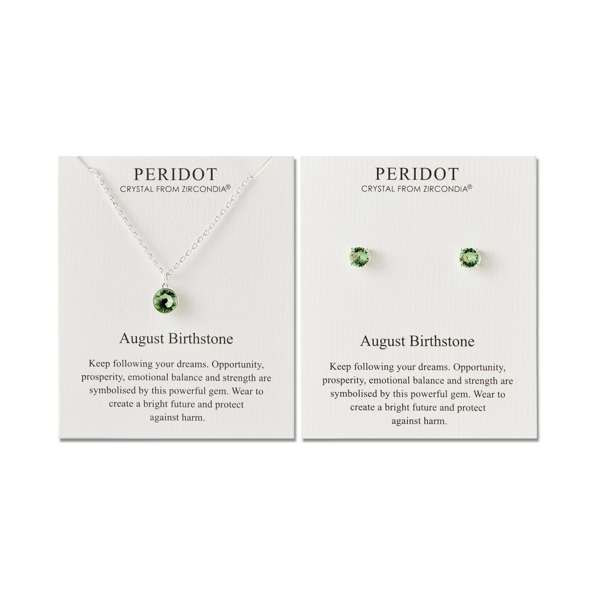August (Peridot) Birthstone Necklace & Earrings Set Created with Zircondia® Crystals