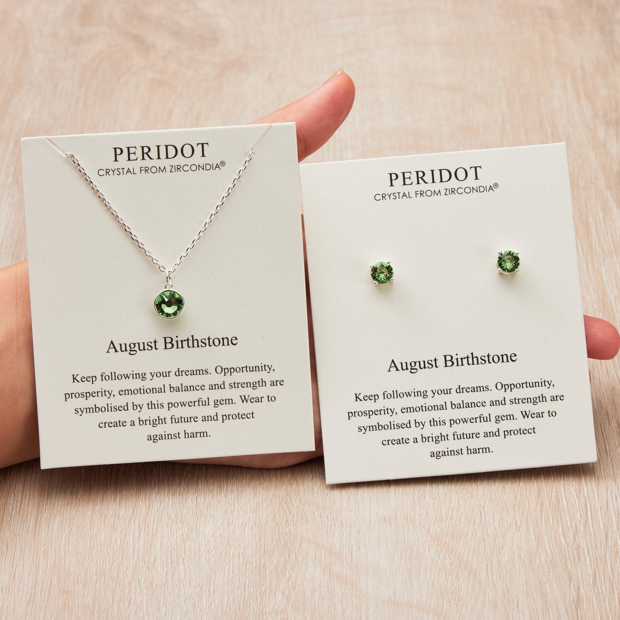 August (Peridot) Birthstone Necklace & Earrings Set Created with Zircondia® Crystals