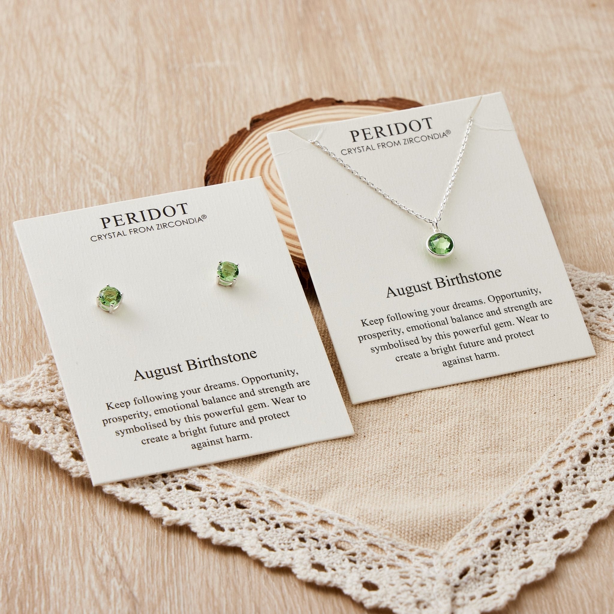 August (Peridot) Birthstone Necklace & Earrings Set Created with Zircondia® Crystals
