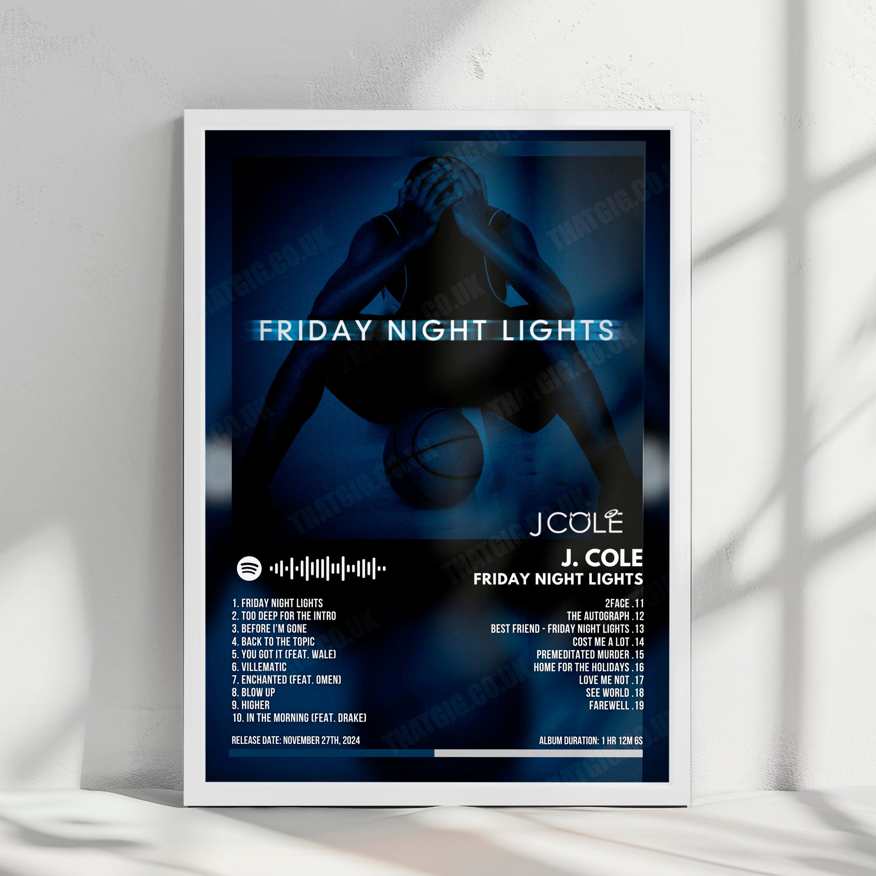 J. Cole "Friday Night Lights" Album Cover Poster - with Complete Tracklist