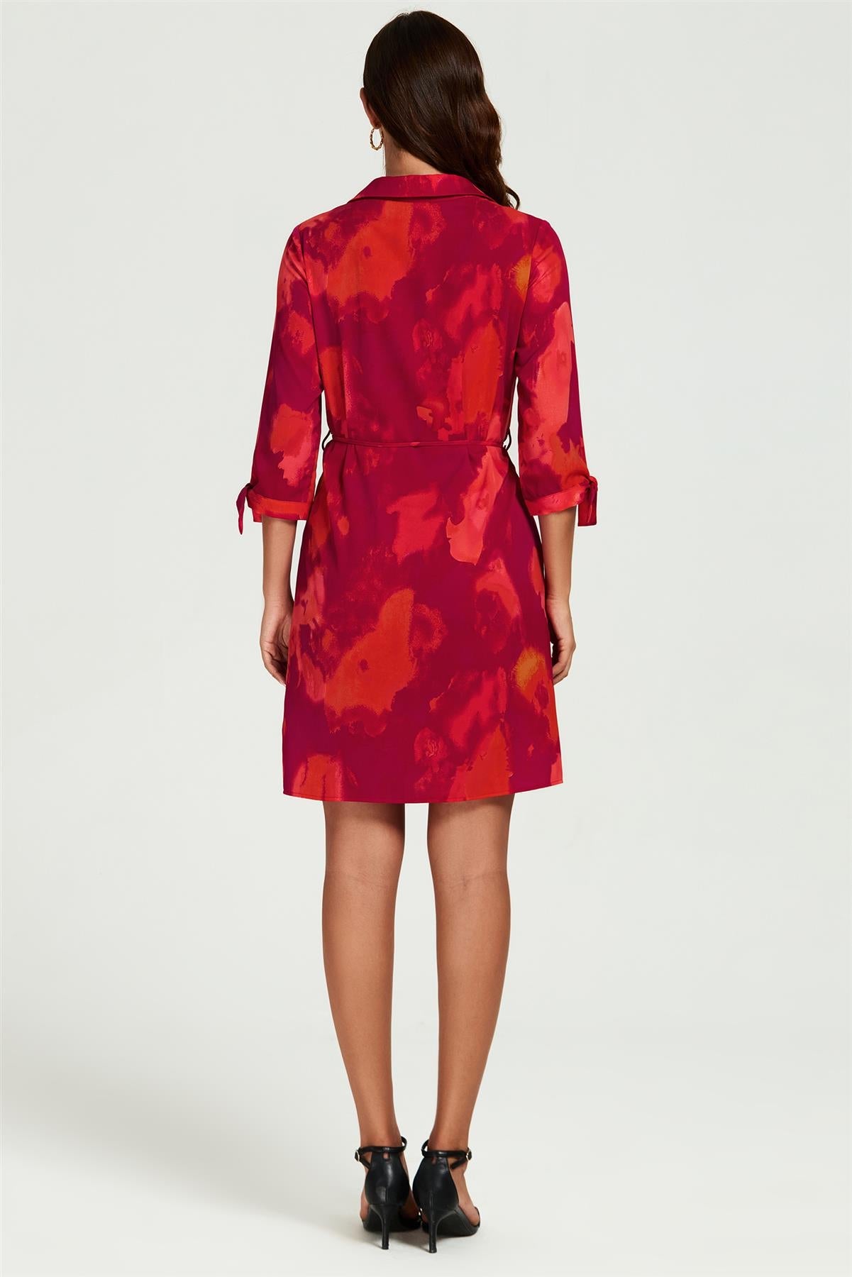 Abstract Print Shirt Mini Dress In Red