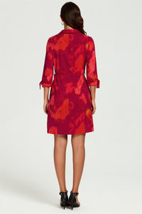 Abstract Print Shirt Mini Dress In Red