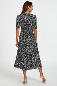 Little Floral Print Button Front Midi Dress In Black