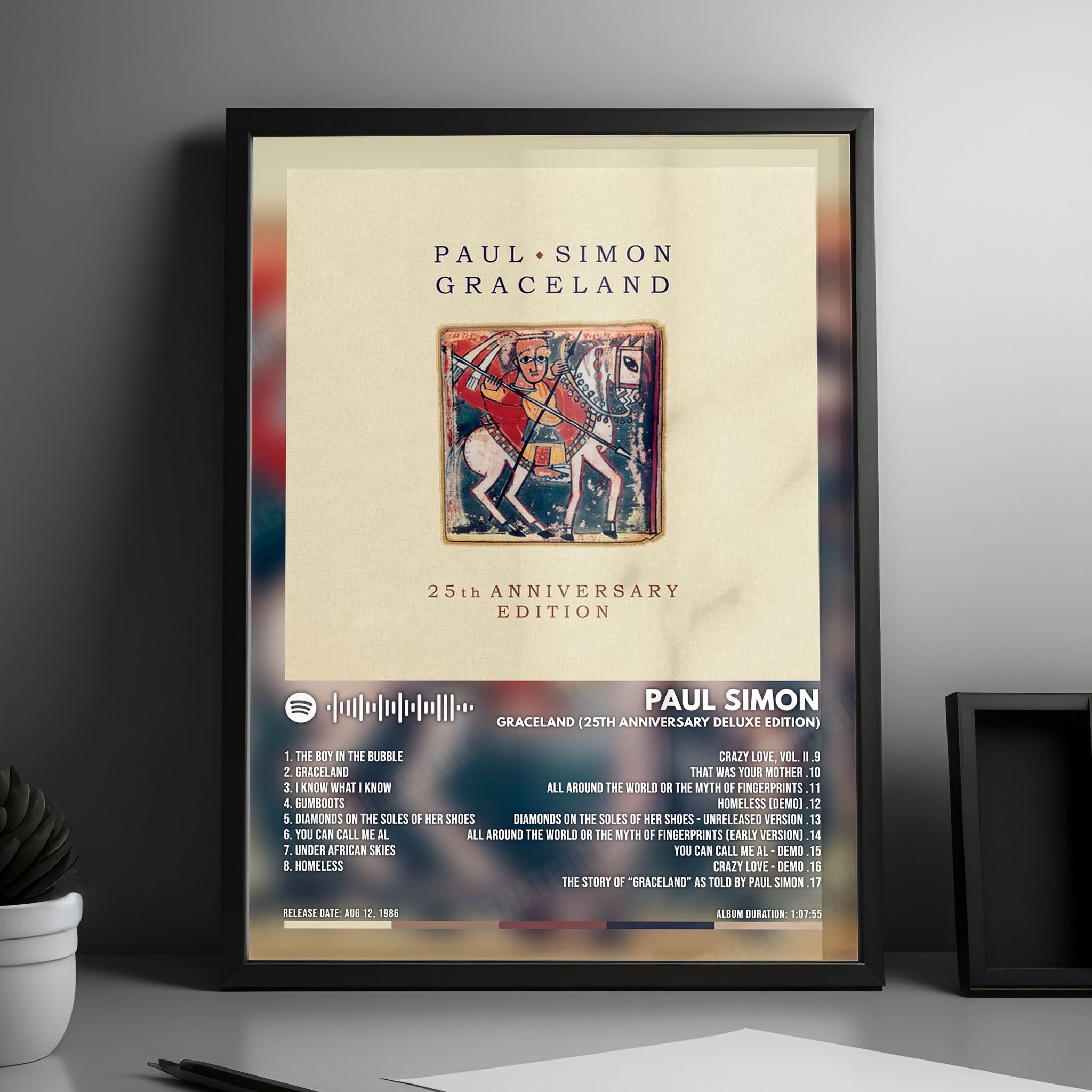 Paul Simon "Graceland" Album Cover Poster - with Complete Tracklist