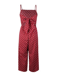 Tie Back Culotte Jumpsuit In Wine Polka dot