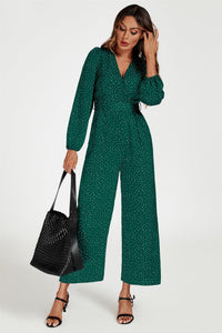 Dot Print Wrap Jumpsuit In Green
