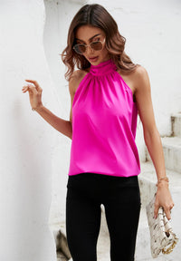 Halter Neck Tie Back Top In Magenta