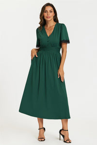 Lace Trim Jersey Midi Dress In Green