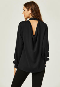 Halter Neck Long Sleeve Blouse Top In Black