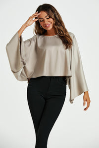 Satin Loose-Fit Crop Top In Mink