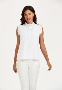 Frill Trim Sleeve Frill Neck Blouse Top In White