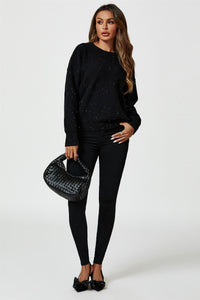 Scatter Sequin Jumper Top In Black