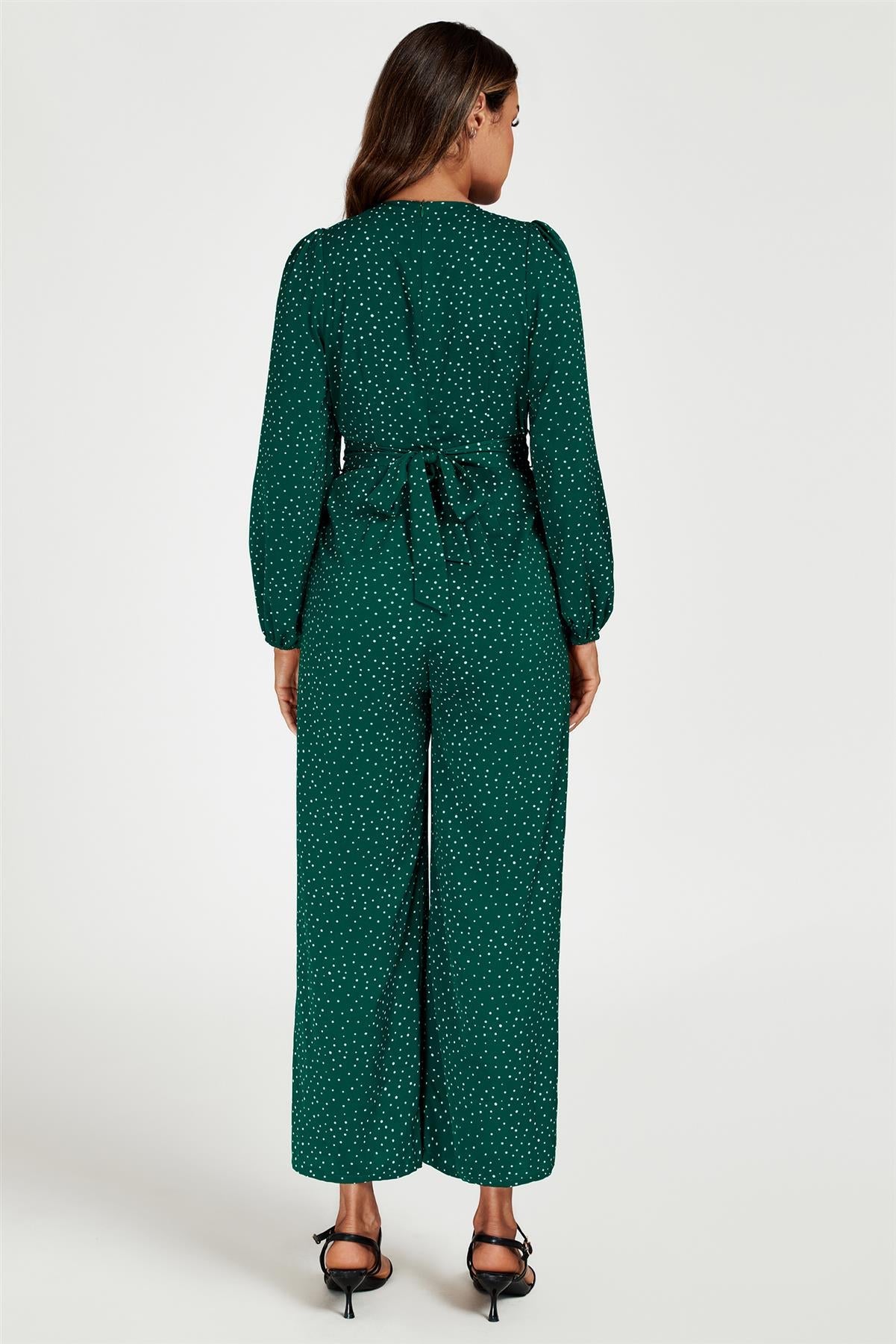 Dot Print Wrap Jumpsuit In Green