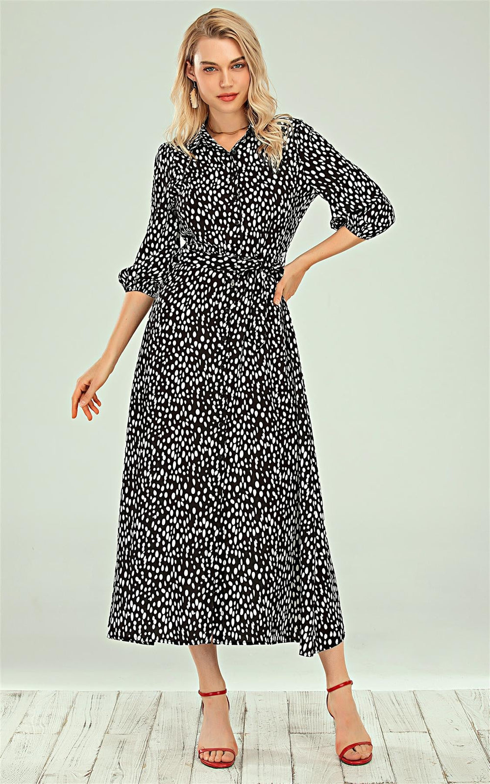 Shirt Dress In Royal Black & White Spot Print