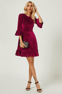 Velvet Frill Detail Mini Dress In Violet
