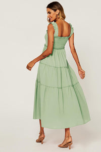 Hem Detail Tiered Maxi Dress In Light Green