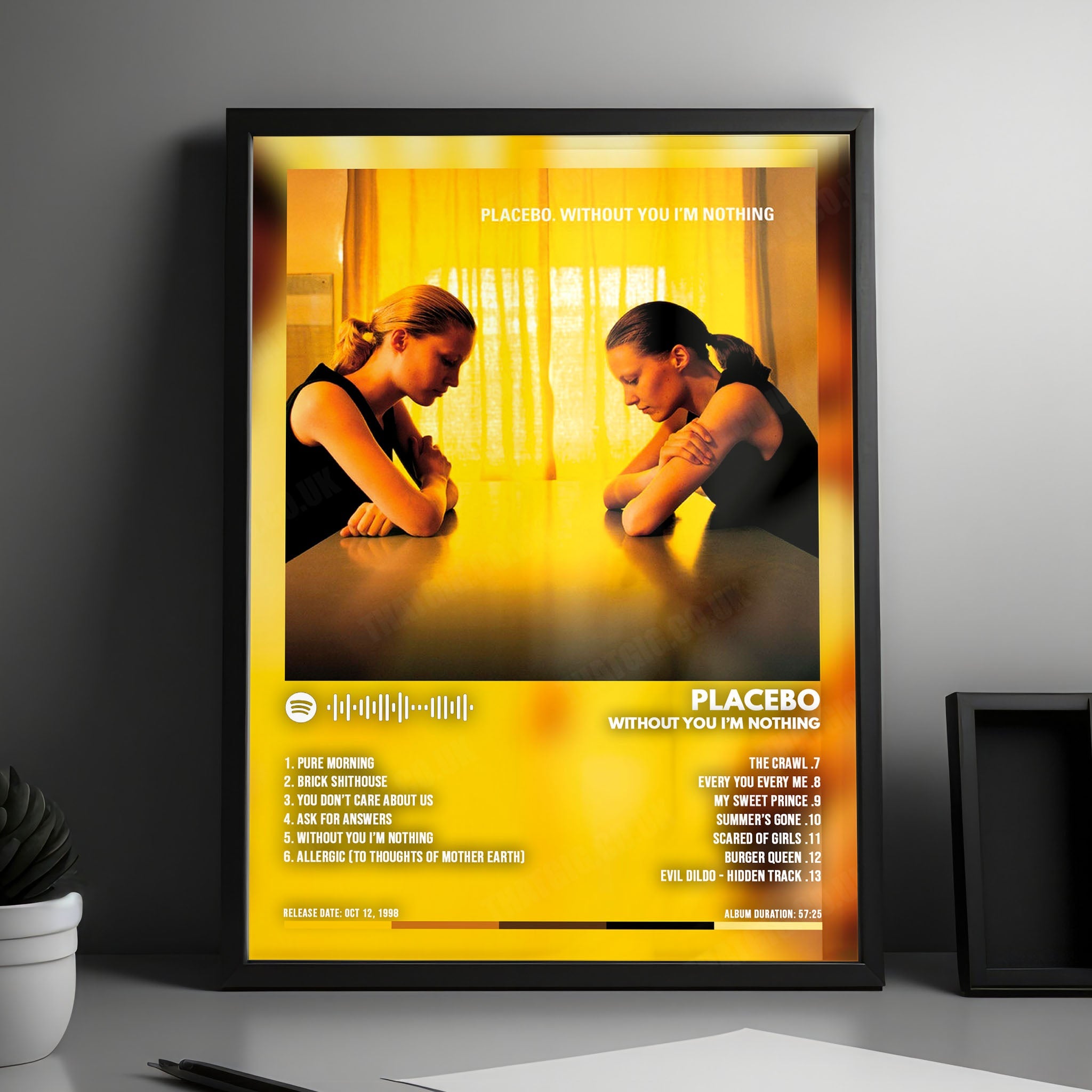 Placebo "Without You I'm Nothing" Album Cover Poster - with Complete Tracklist