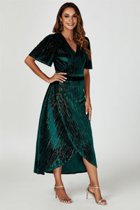 Gold Foil Velvet Wrap Maxi Dress In Green