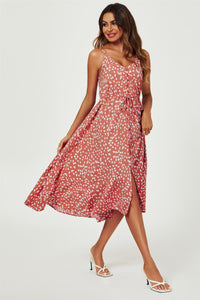 Button Down High Low Strappy Dress In Dusty Red