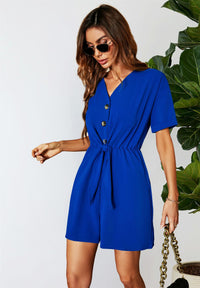 Button Down Playsuit In Blue