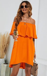 Bardot Frill Off Shoulder Mini Dress In Orange