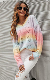 Heart Jumper Top In Pink Blue Yellow Rainbow