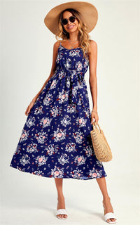 Flora Print Strap Midi Dress In Blue