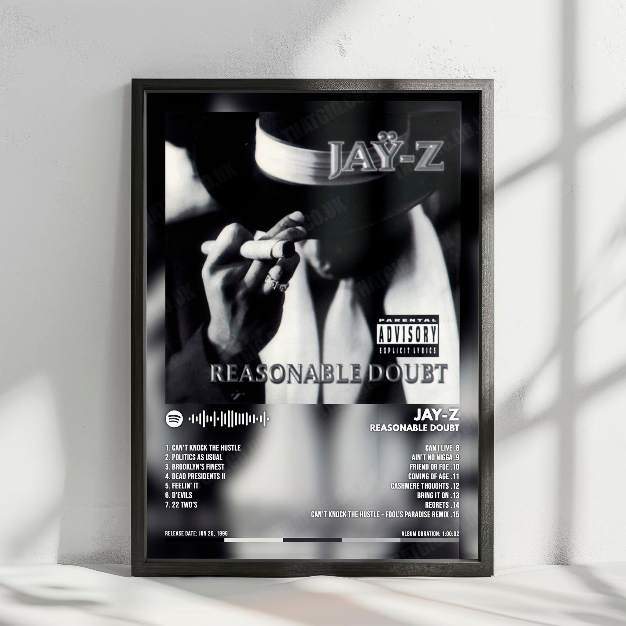Jay-Z "Reasonable Doubt" Album Cover Poster - with Complete Tracklist