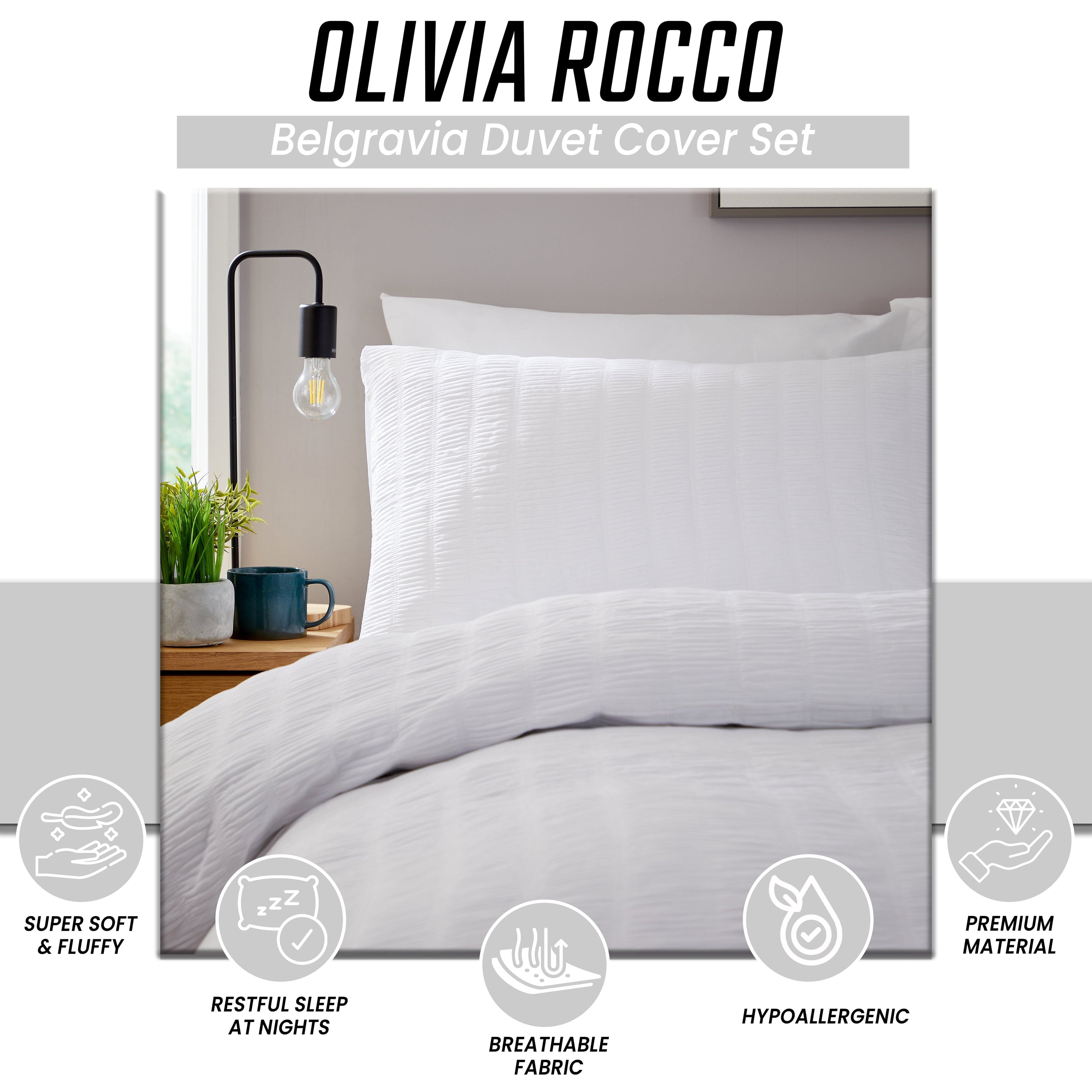 Belgravia White Microfibre Duvet Cover Set with Pillowcases Soft Easy Care Modern Quilt Bedding Bed Linen Set by OLIVIA ROCCO