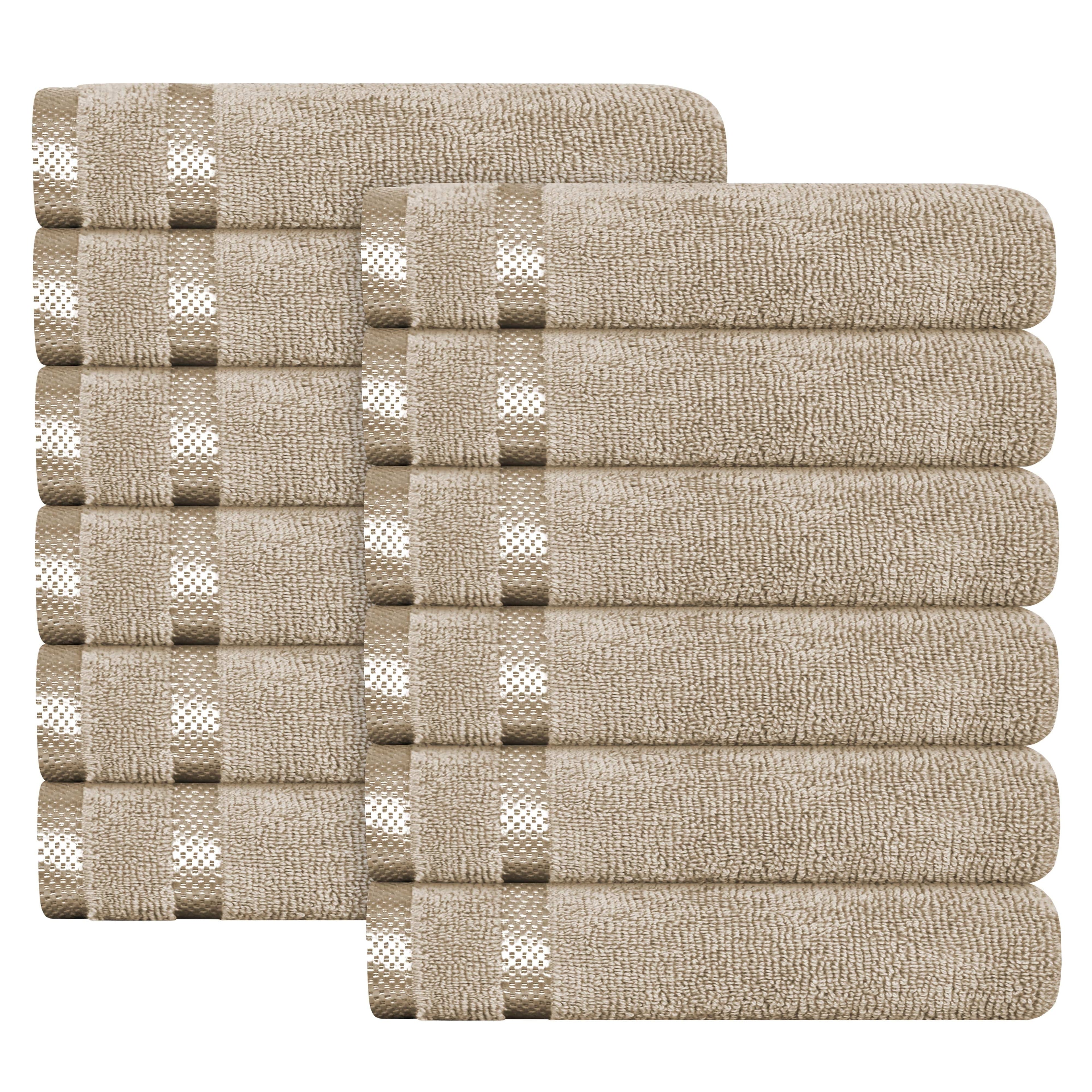 Belmont Viscose Stripe Beige Towels 100% Cotton Hotel Quality Super Absorbent 10 Piece Bale Set, 4 Hand Towel & 12 Face Cloths by OLIVIA ROCCO