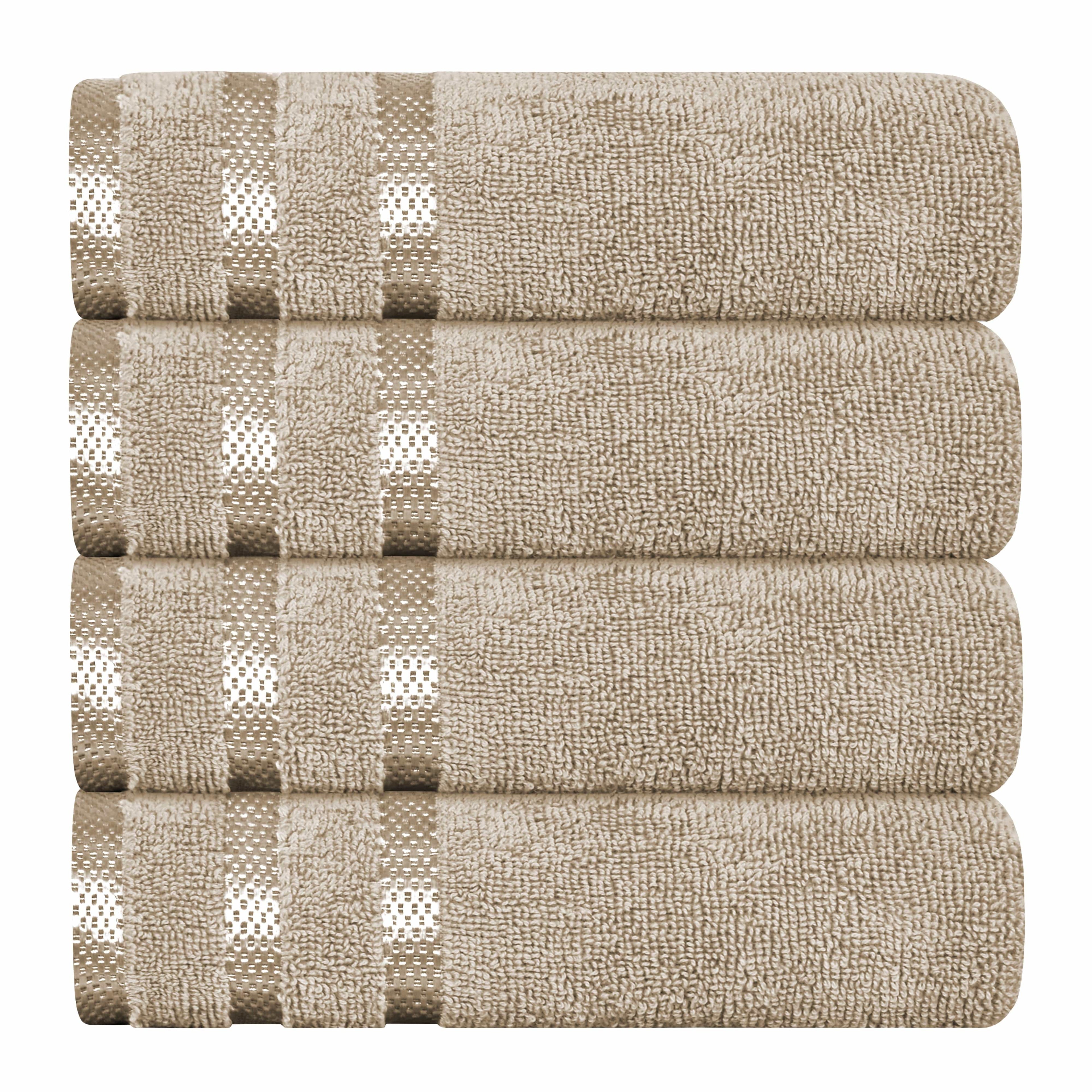 Belmont Viscose Stripe Beige Towels 100% Cotton Hotel Quality Super Absorbent 10 Piece Bale Set, 4 Hand Towel & 12 Face Cloths by OLIVIA ROCCO